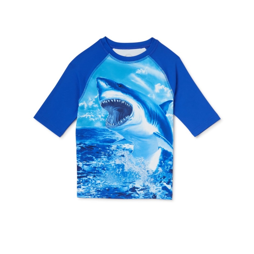 Wonder Nation Boys' Short Sleeve Rash Guard Swim Shirt with UPF 50+XL 14-16 NWT